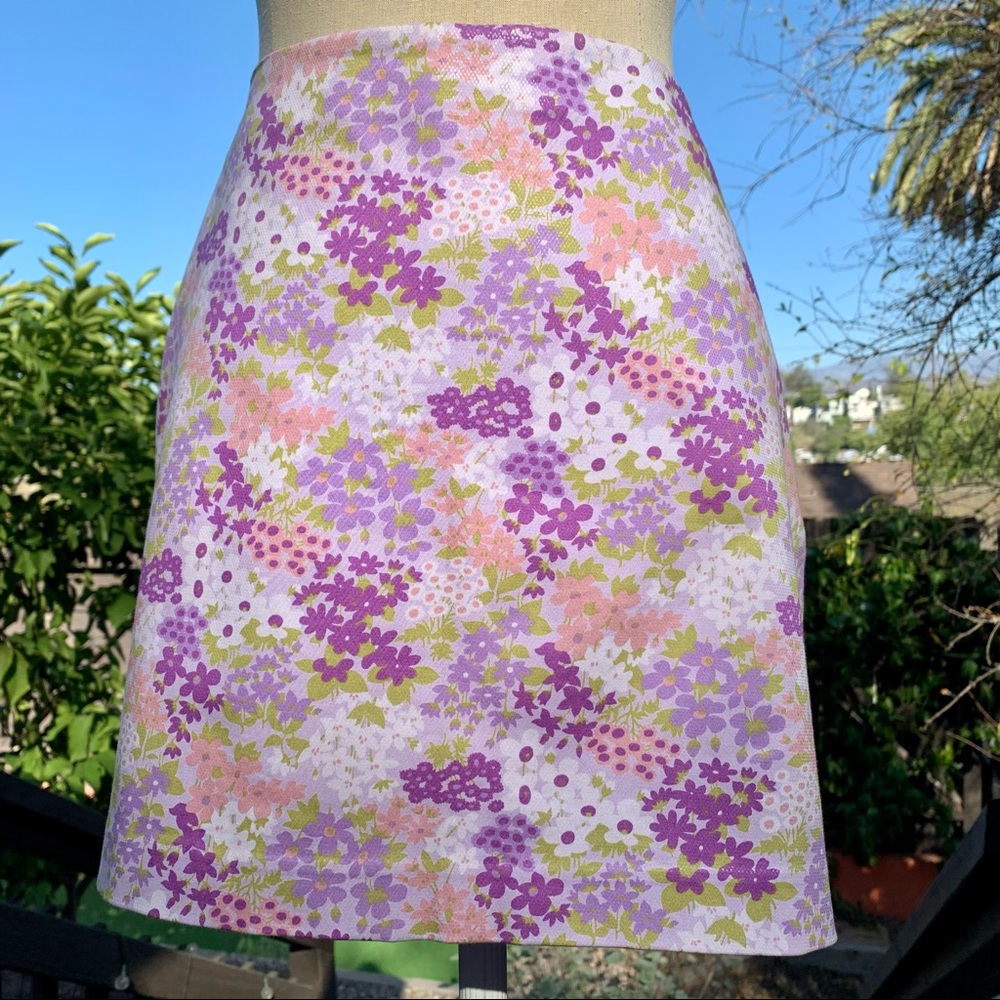 Y2K 2000s EXPRESS Lilac Ditzy Floral Dot Overlay Stretch Mini Skirt size Large